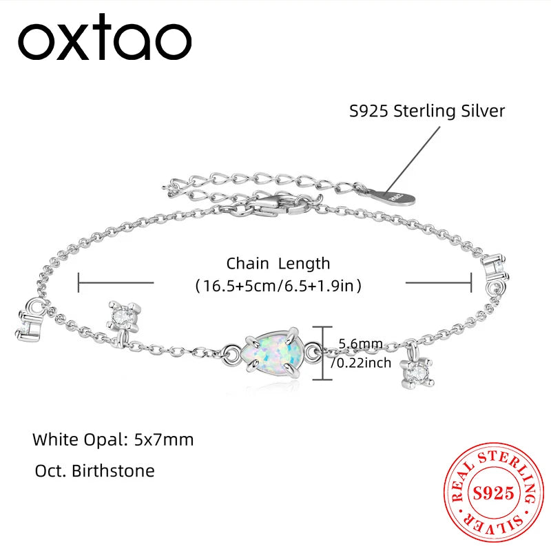 OXTAO Real 925 Silver Artificial White Opal Bracelet 5x7mm Zircon for Women Adjustable Fashion Birthday Jewelry Gift Wholesale