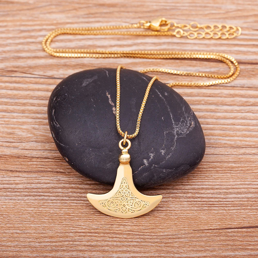 Nidin Bijoux de mode pour hommes femmes mythologie nordique pendentif hache collier cuivre plaqué or longue chaîne tour de cou fête barre cadeau