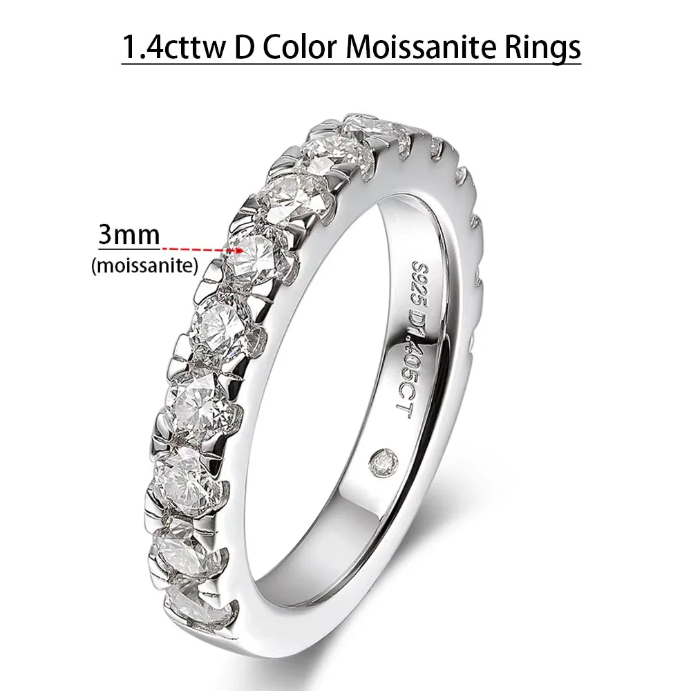 Serenity 1.4cttw D Color VVS1 Moissanite Row Rings Women 100% S925 Sterling Silver Lab Diamond Rings Plated 18K Anniversary Gift