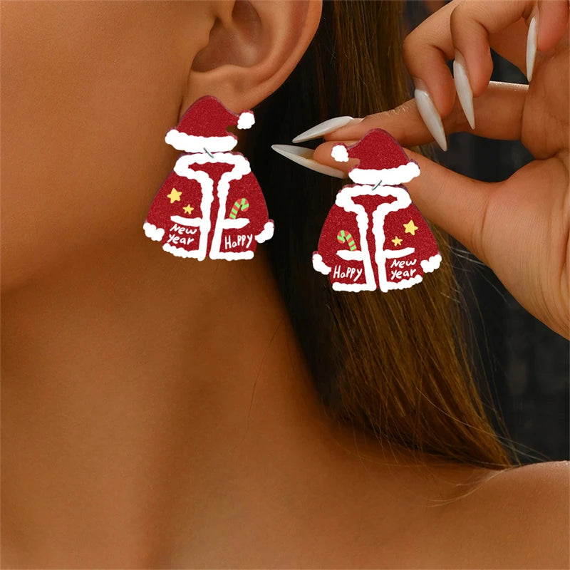 Christmas Gingerbread Man Black Cat Acrylic Dangle Earring for Women Cute Animal Elk Dog Xmas House Pendant Earrings Jewelry