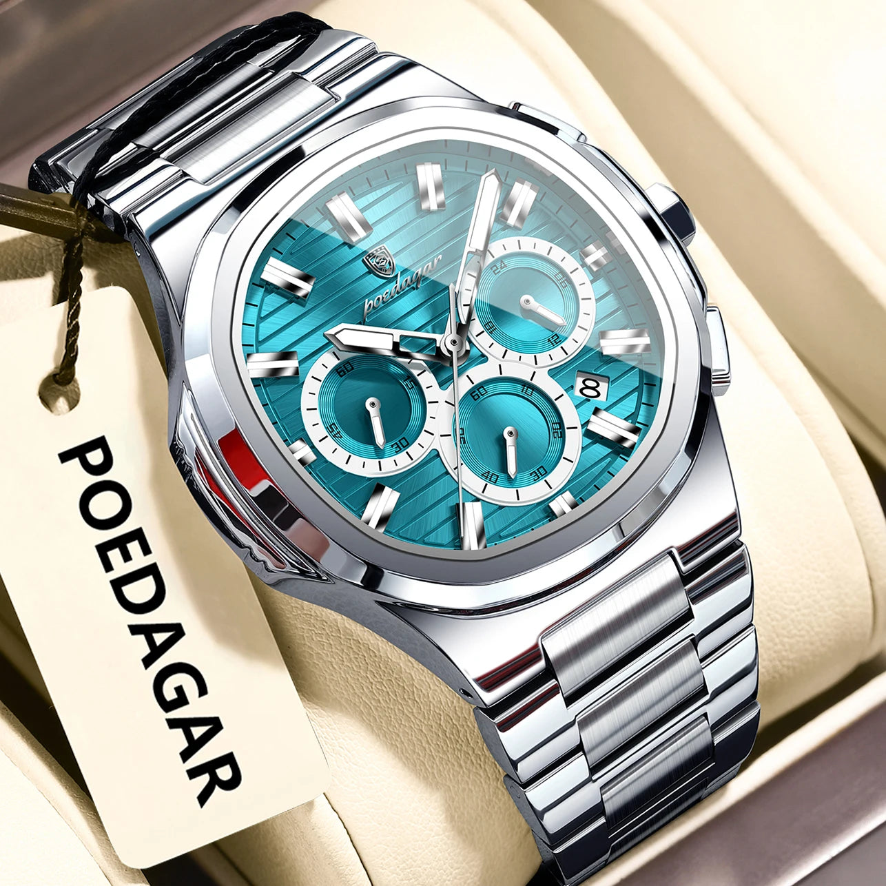 POEDAGAR Business Man Wristwatch Date Chronograph Waterproof Luminous Luxury Men Watch Stainless Steel Quartz Men's Watches Male - Madeinsea©