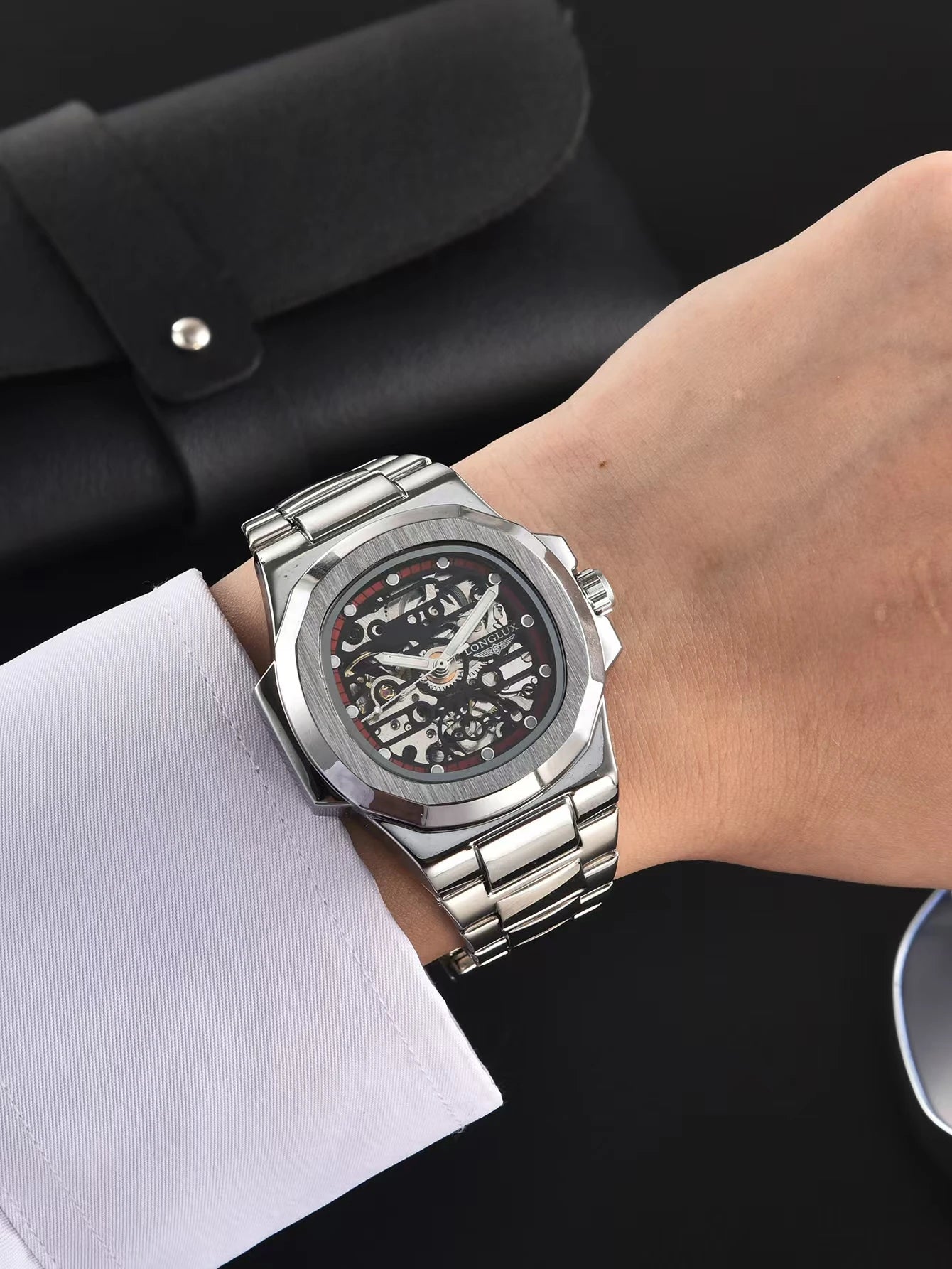 LONGLUX automatic watch wholesale mechanical watches stainless steel skeleton waterproof men's luxury watch men gift