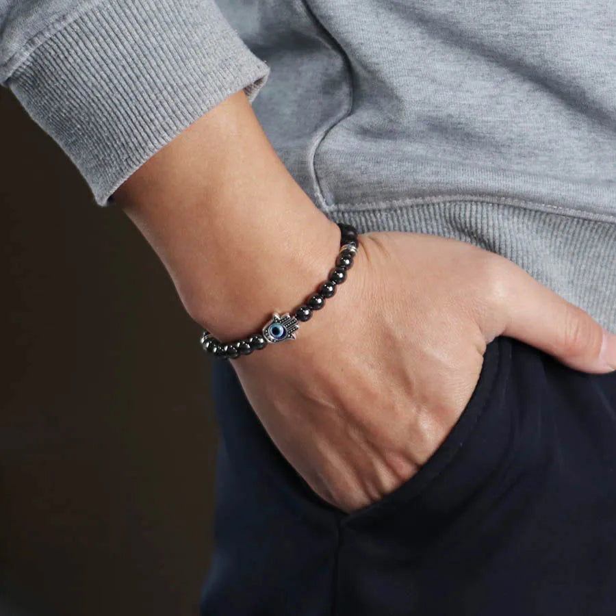 Handmade Evil Eyes Bracelet For Men Retro Fatima Hand Braclet Yoga Meditation Prayer Hematite Healing Braslet Pulseria Homme