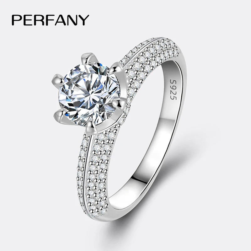 PERFANY 2CT Moissanite Ring for Women S925 Pure Silver Laboratory Certified Cultivated Diamonds Eternal Luxury Wedding Jewelry - Madeinsea©
