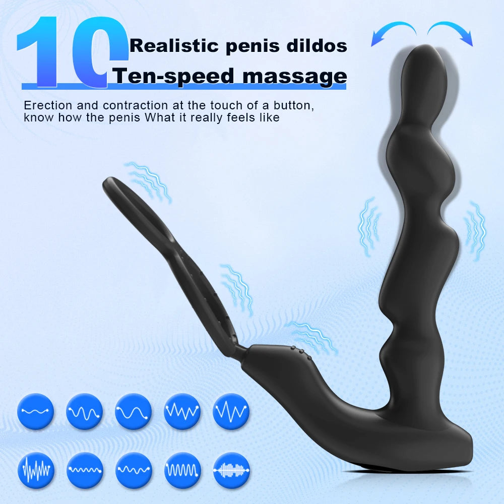 Male Prostate Massage Vibrator Wireless Control Double Ring Anal Plug Vibrator Delay Ejaculation Stimulator Sex Toys for Adult - Madeinsea©