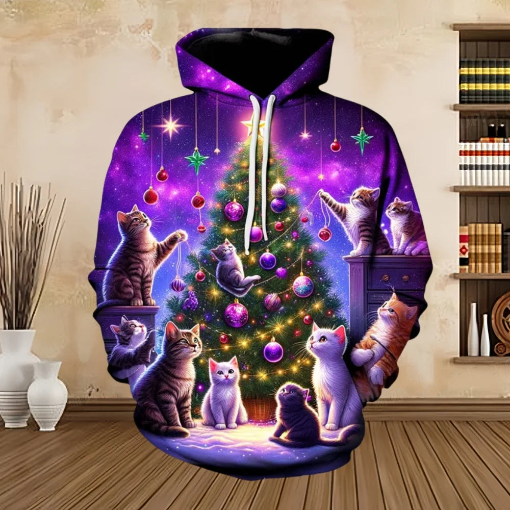 2025 Merry Christmas Graphic Sweatshirts Tree Pullover Hoodies for Men Clothes Santa Claus Hoody Snowman Sweatshirts Unisex Top
