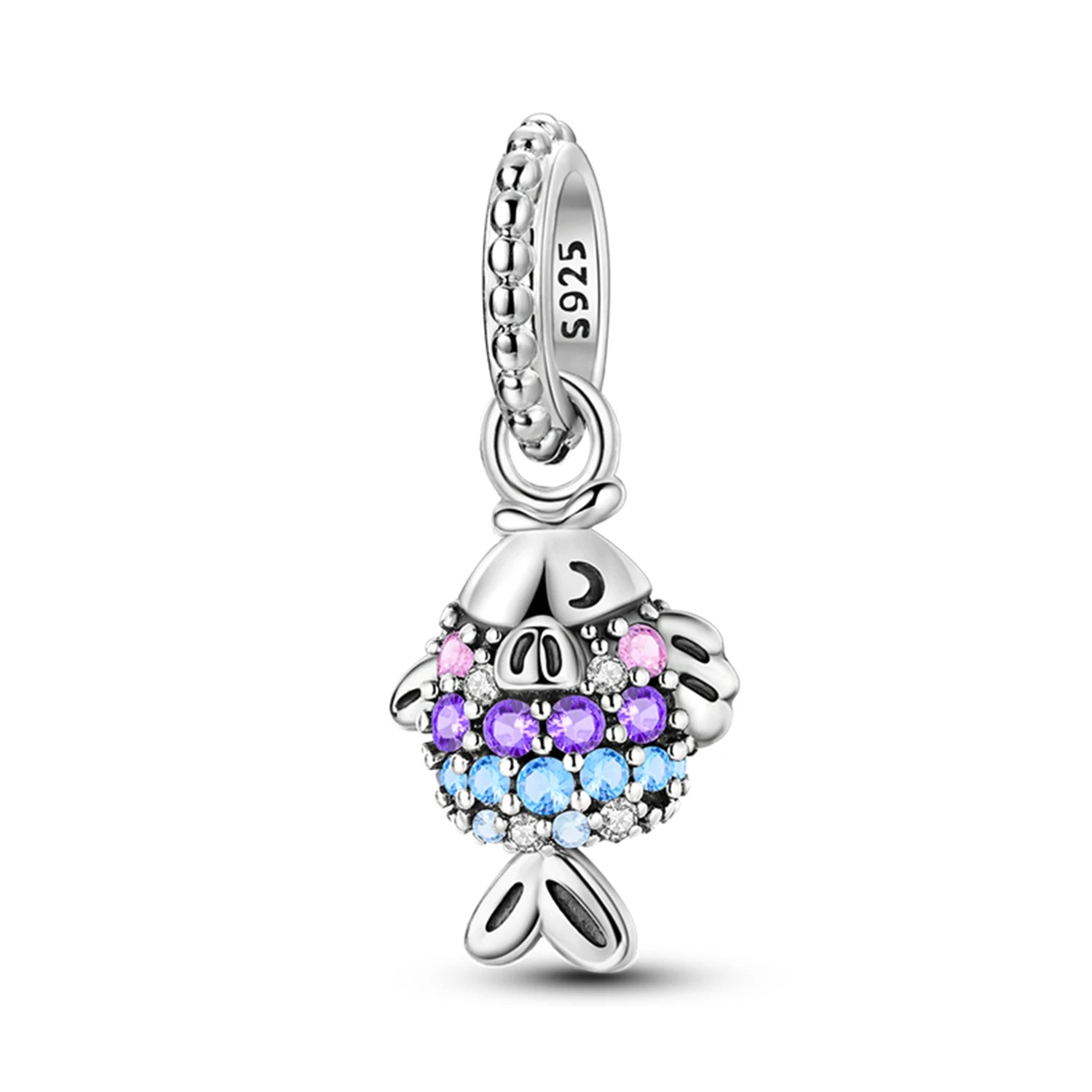 PANPOKI 925 Sterling Silver Blue Fish Lucky Symbol Beads Original Pendants Bracelet Charm Jewelry Party DIY Trendy Gifts