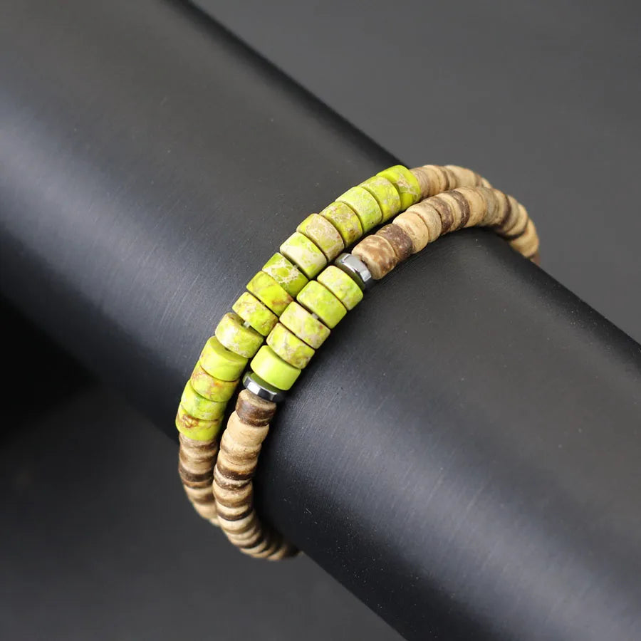 2Pcs Bohemian Turquoise Wood Bead String Set Coconut Shell Wood Slice Beaded Stacked Men Women Bracelets Casual Accessories