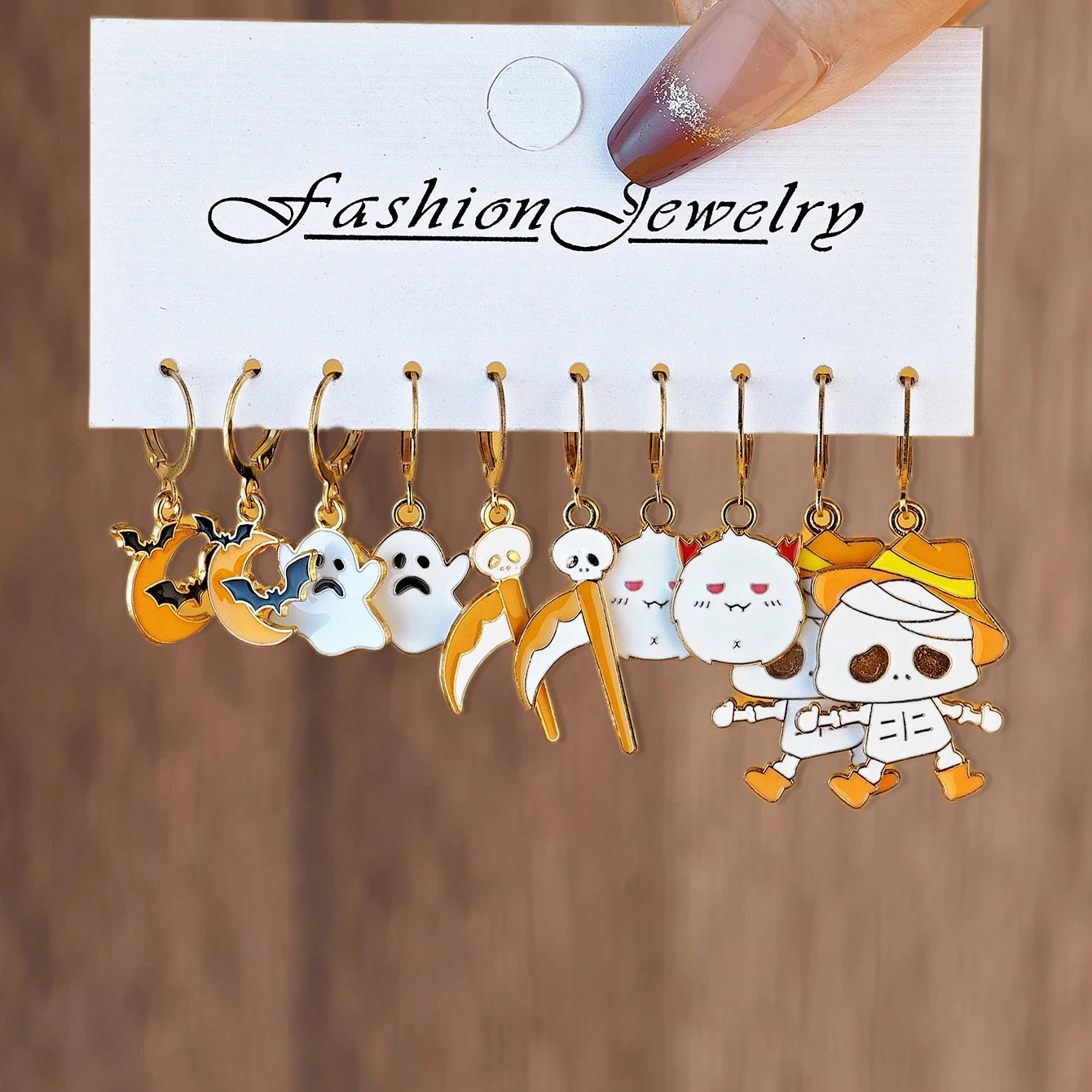 Cross border New Halloween Christmas Holiday Party Series Metal Oil Drop Earrings Set Cute Santa Gingerbread Man Pumpkin Head Ba