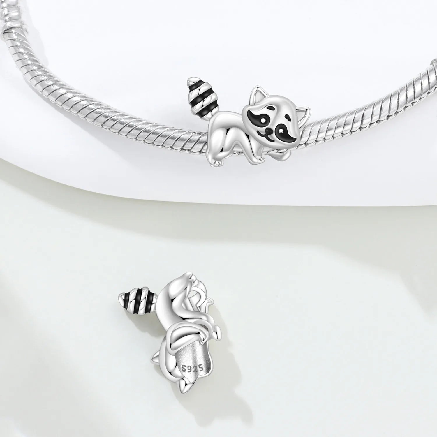 PANPOKI 925 Sterling Silver Cute Raccoon Animal Beads Original Pendants Bracelet Charm Jewelry Party DIY Trendy Gifts