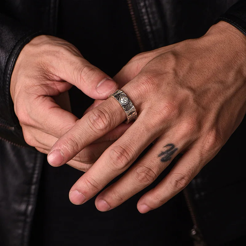 Retro Golden Horus Eye Totem Ring For Men Punk Gothic Adjustable Open Ring Handmade Designer Jewelry Unisex Accessories Gift