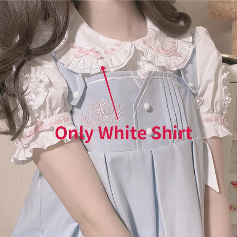 Japanese Sweet Lolita Blouses Women Kawaii Peter Pan Collar Puff Sleeve JK Cotton Shirts Girls Harajuku Cute Bow Blusas Mujer