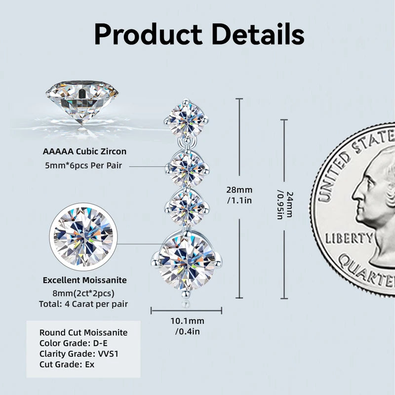 OXTAO Full Moissanite Drop Earrings Ladies S925 Sterling Silver Ear Stud Wedding Party Luxury Earring Jewelry Gift Wholesale