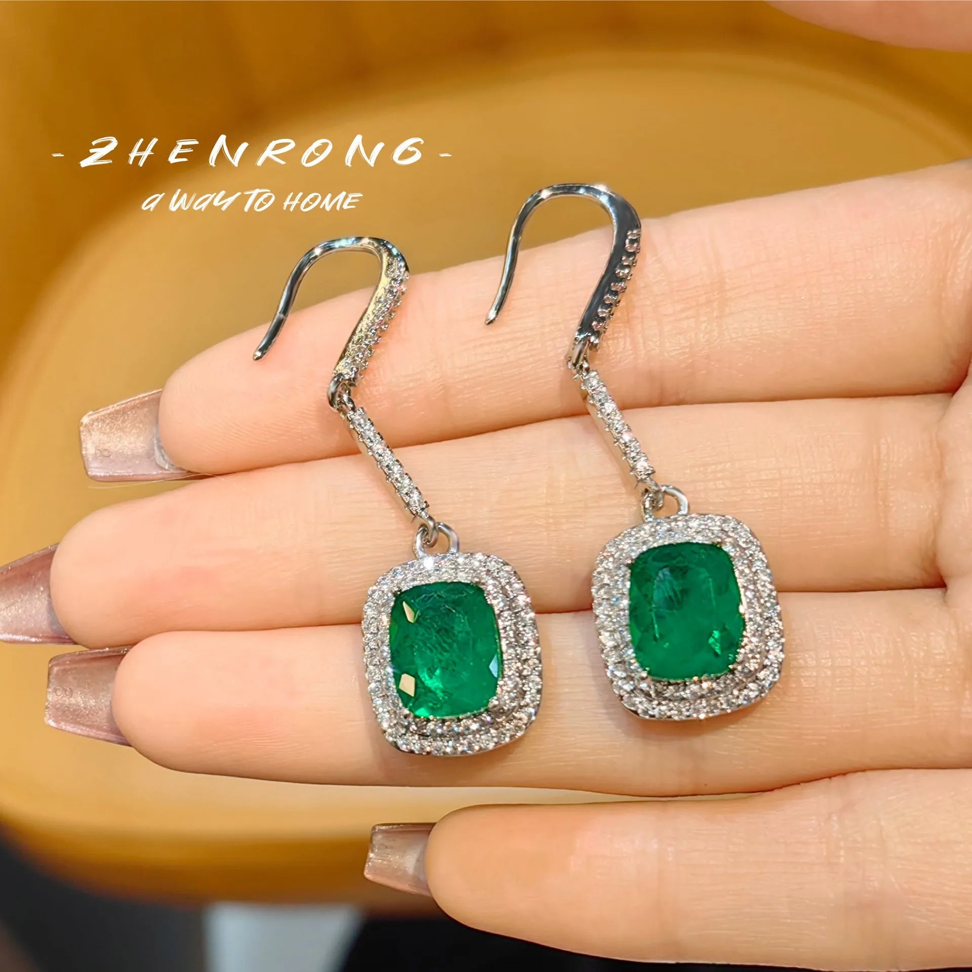 Solid 100% 925 Sterling Silver Emerald Gemstone Earrings Fine Jewelry for Women Luxury Gift Bohemia Designer Jewelry Earing Box