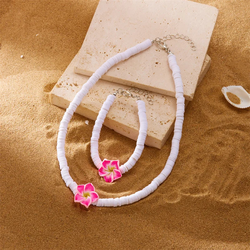 New Bohemian Big Flower Necklace For Women Red Yellow Green Flowers Braided Necklace Girls Beach Party Wedding Charm Jewelry