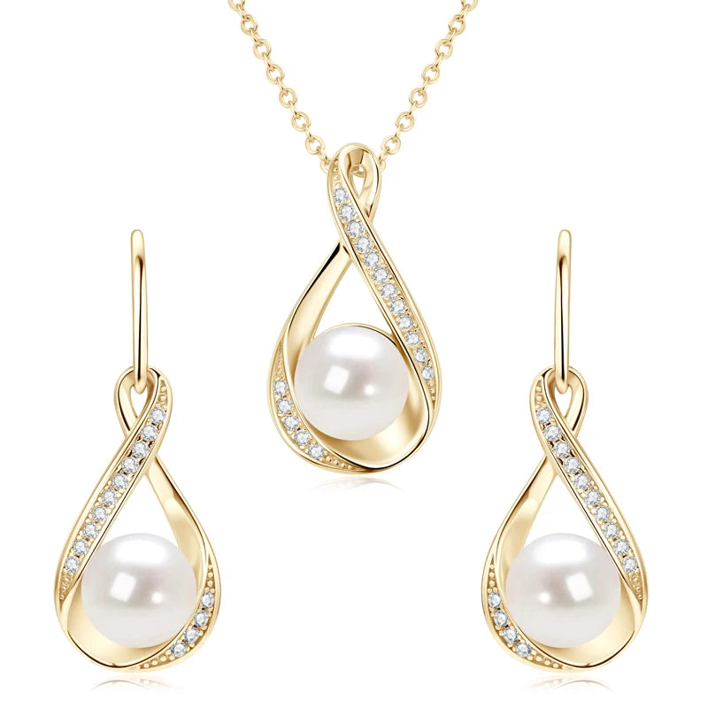 OXTAO 925 Silver Infinity Pendant Necklace Freshwater Pearl Earrings Jewelry Set for Women Moissanite Natural Freshwater Pearl