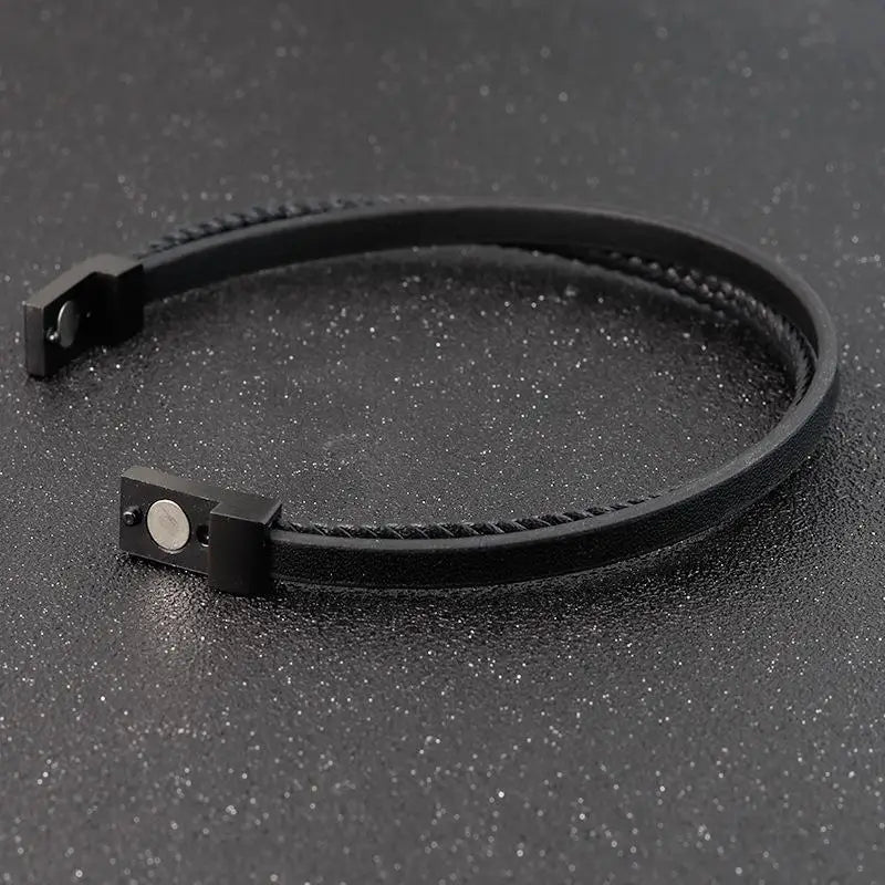 Jiayiqi Double-layer Braided Leather Bracelet for Men Black/Brown Trendy Male Jewelry Bangle Simple Design Men's Gift