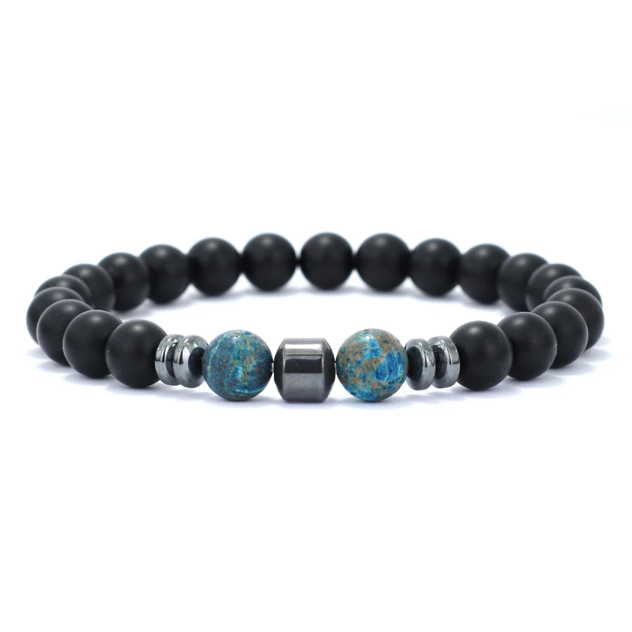 Stylish Men Bracelet Natural Tiger Eyes Volcanic Rock Healing Braslet Handmade Black Onyx Stone Strand Braclet Pulsera Hombre