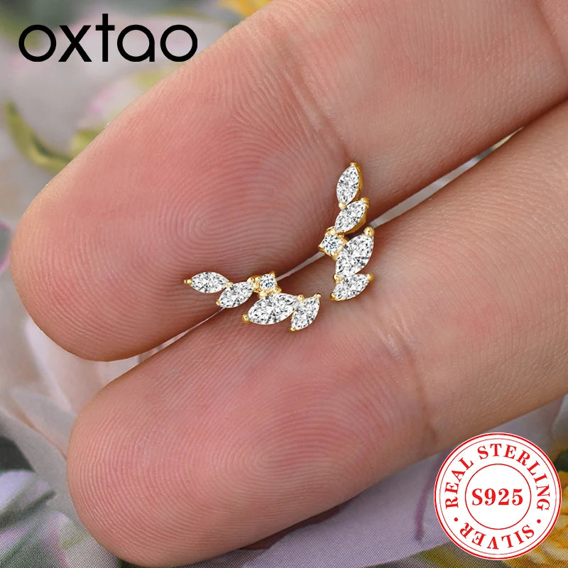 OXTAO D VVS1 Moissanite Earrings Female Jewelry 925 Sterling Silver Leaf-Shaped Piercing Earrings Pendant Luxury Jewelry Gifts