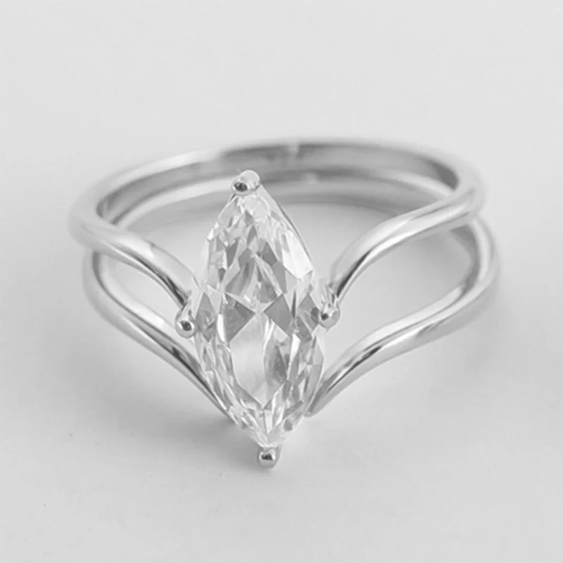 Navisafira S925 Marquise Moissanite Rings, 1/2/3 Carat Options, Gold & Silver Colors, Elegant Double Band Design