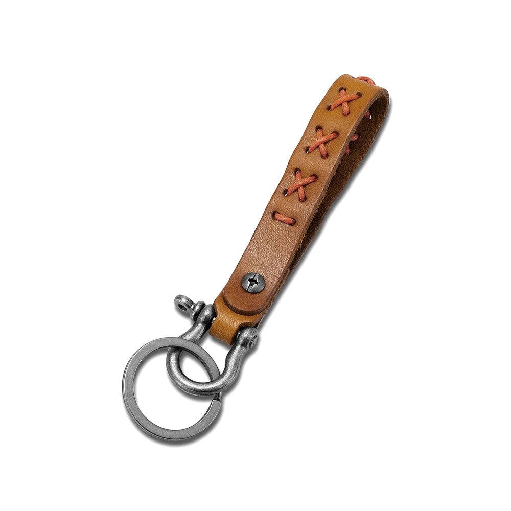 MKENDN Vintage Creative Handmade Leather Keychain Real Cowhide Car Key Rope Personalized Wrist Key Chain DIY Pendant Gift - Madeinsea©