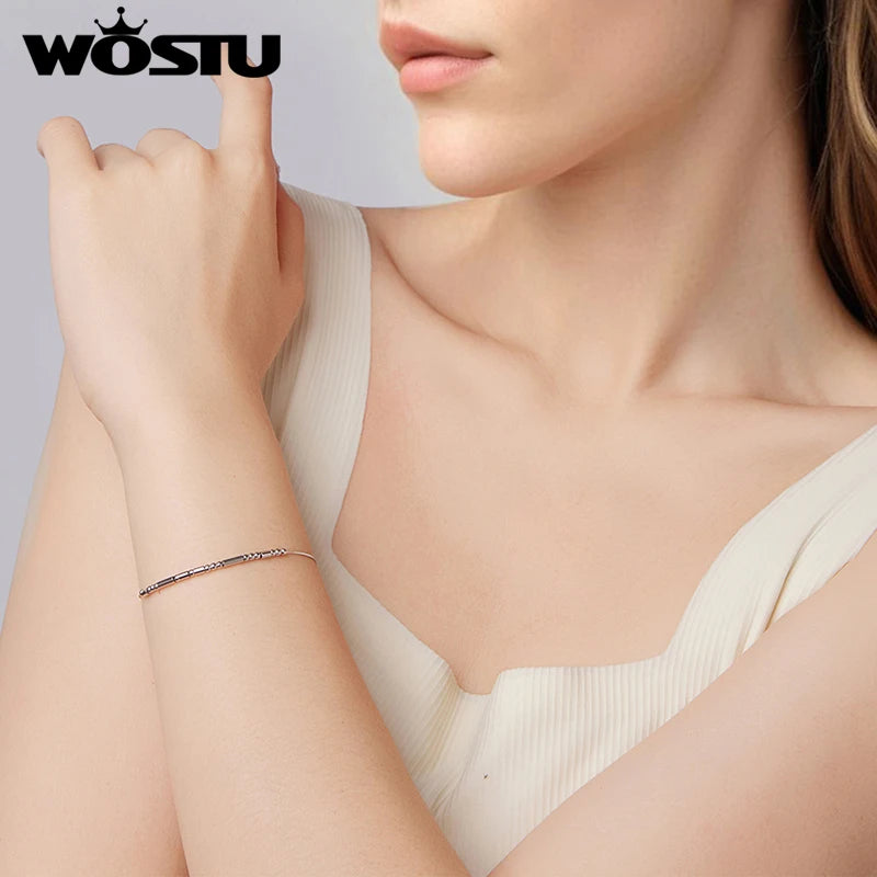 WOSTU Solid 925 Sterling Silver I Love You Morse Code Bracelet For Women Beads Links Best Valentine's Jewelry Gift For Lover