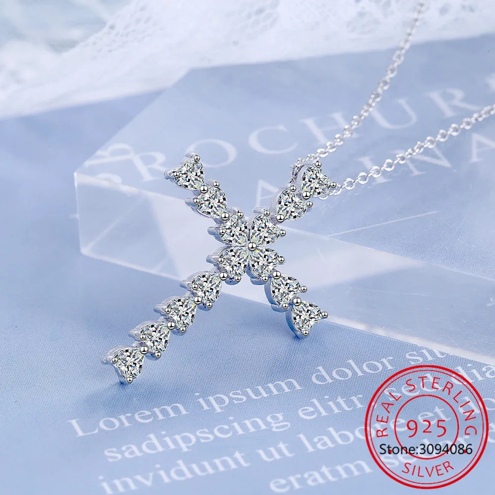 Heart Cut D Color Moissanite Jesus Cross Pendant for Women Men S925 Silver 18k White Gold Plated Necklace Wedding Jewelry Gift