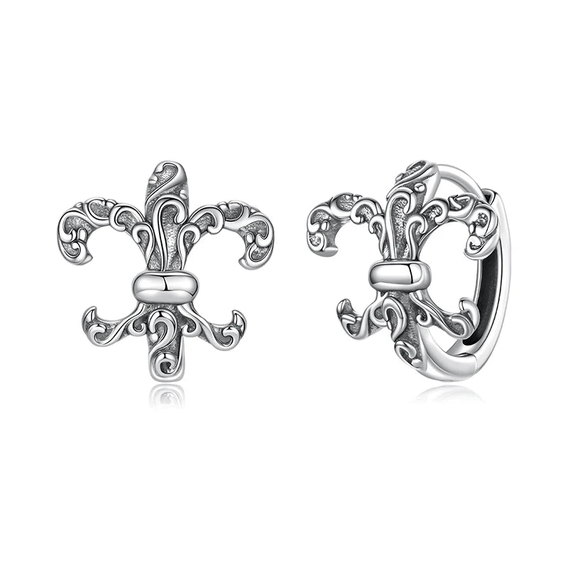 BAMOER Solid 925 Sterling Silver Retro Iris Hoop Earrings Floral Pattern Huggie Earrings for Women Classic Fine Jewelry