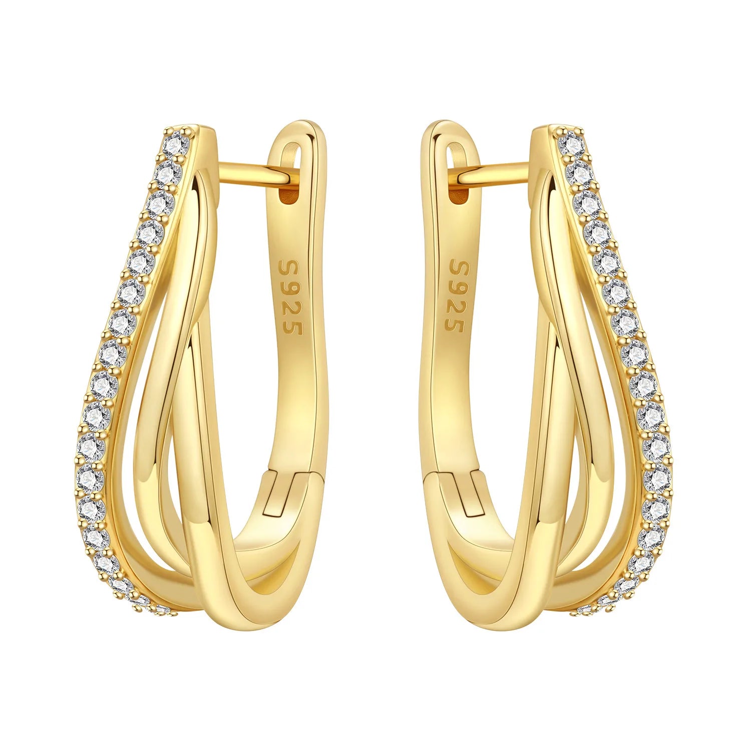 PANPOKI S925 Sterling Silver Golden Three Circle Design Earrings Hoop Earrings For Women Jewelry Original Party Trendy Gifts