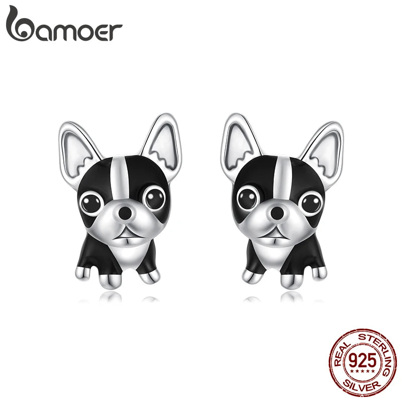 BAMOER 925 Sterling Silver French Bulldog Earrings for Women Girls, Animal Theme Jewelry Earrings for Pet Lovers SCE1877