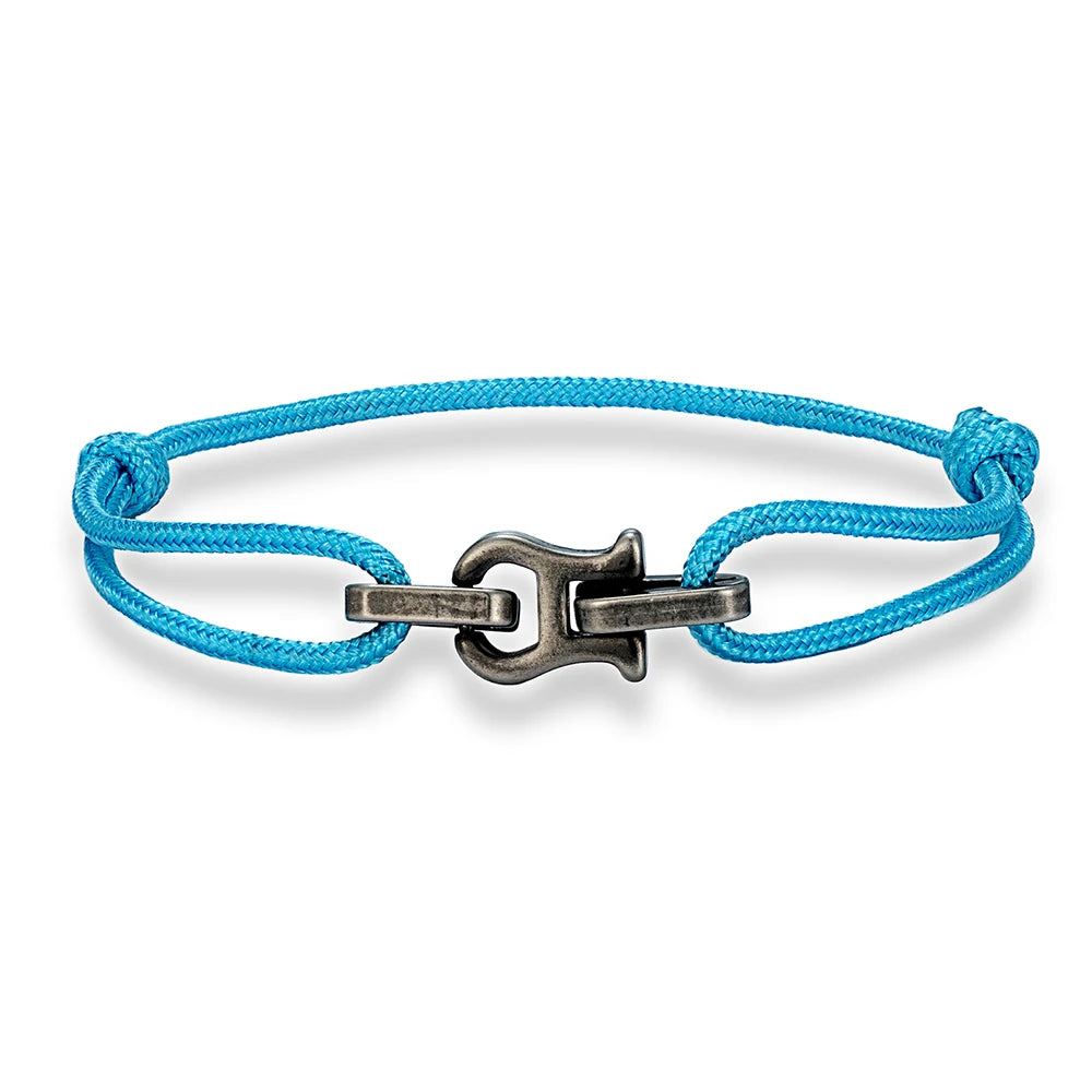 MKENDN Punk Style Vintage Oxidized Black Horseshoe Buckles Chain Link Rope Bracelet For Men Women Stainless Stell Jewelry Gifts