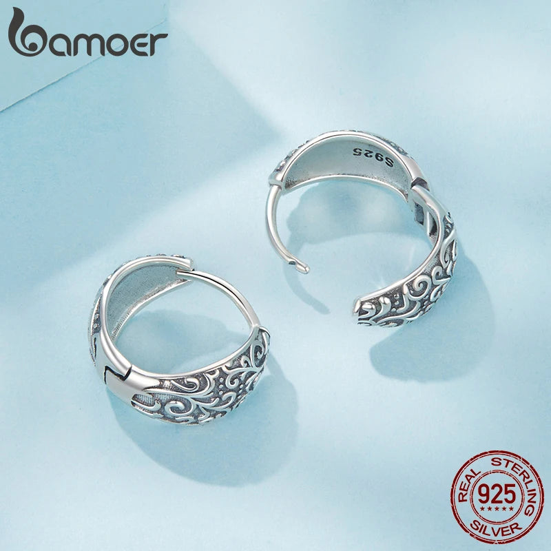 BAMOER Boucles d'oreilles créoles rétro en argent sterling massif 925 pour femmes, bijoux fins personnalisés légers hypoallergéniques
