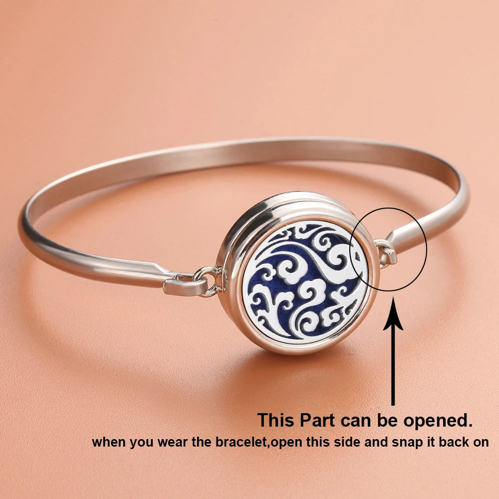 Aromatherapie-Armbänder mit Baum-Diffusor, Manschettenarmband, Parfüm-Armband mit ätherischen Ölen, offenes Medaillon-Armband, Aromaschmuck