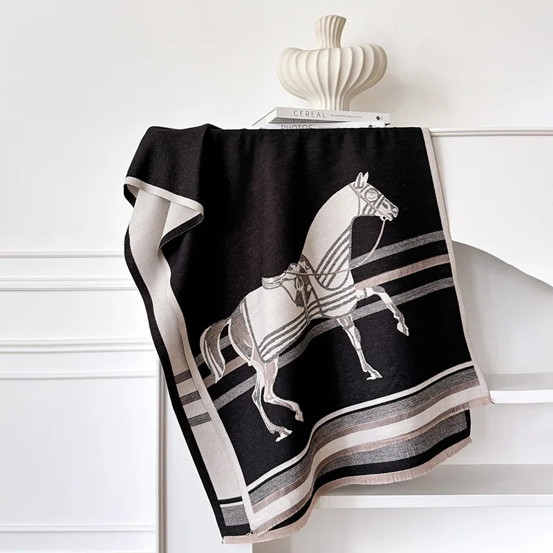 New Hot Winter Scarf Women Soft Cashmere Warm Pashmina Plaid Horse Print Scarves Wraps Thick Shawl Bufandas Tassel Stoles Hijabs