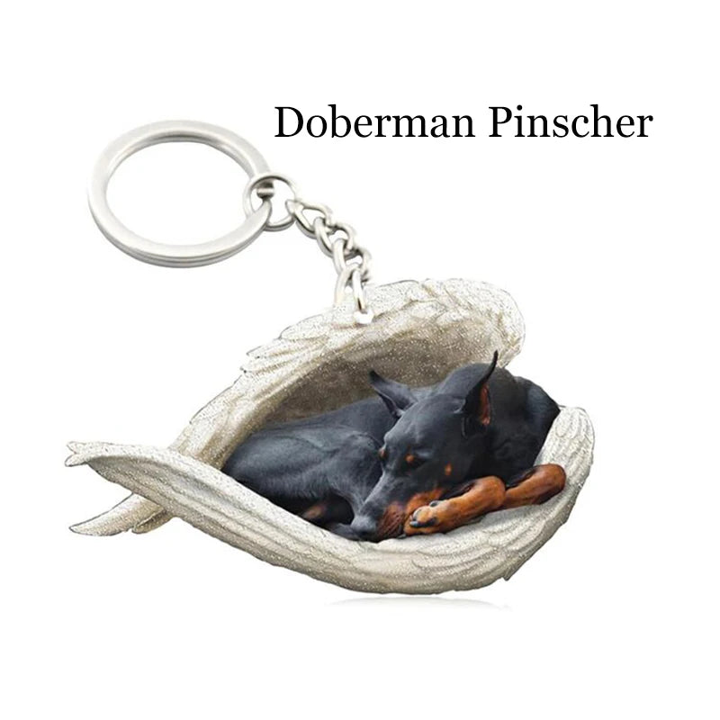 100 Style Cut Dog Sleeping Angel Pendant Bag Keychain Car Keychain Keyring Animal Pet Jewelry Boyfriend Girls Gift Accessories