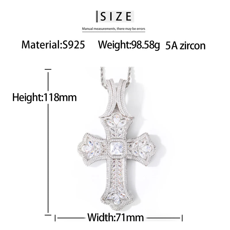 TUHE Unisex High Quality Classic Cross Pendant Mossanite Sterling Silver 925 Pendants For Men Women Hip Hop Jewelry