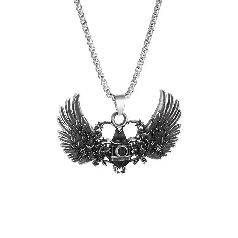 Heavy Industry Angel Pendant Necklace Unisex Fashion Vintage Beauty Mechanical Girl Skeleton Couple Match Sweater Chain