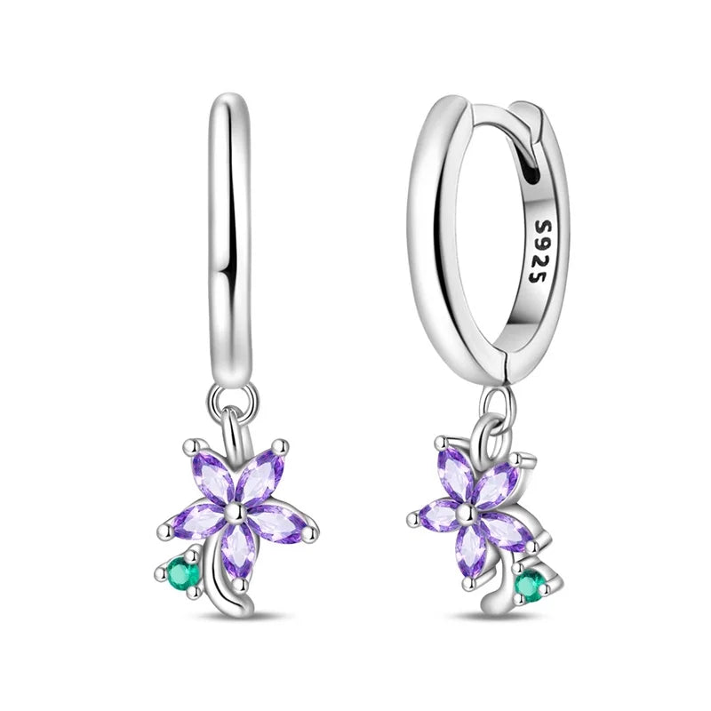 New Earring For Women 925 Silver Sparkling Butterfly Bear Pink Heart Princess Double Hoop Earrings Luxury Party Jewelry