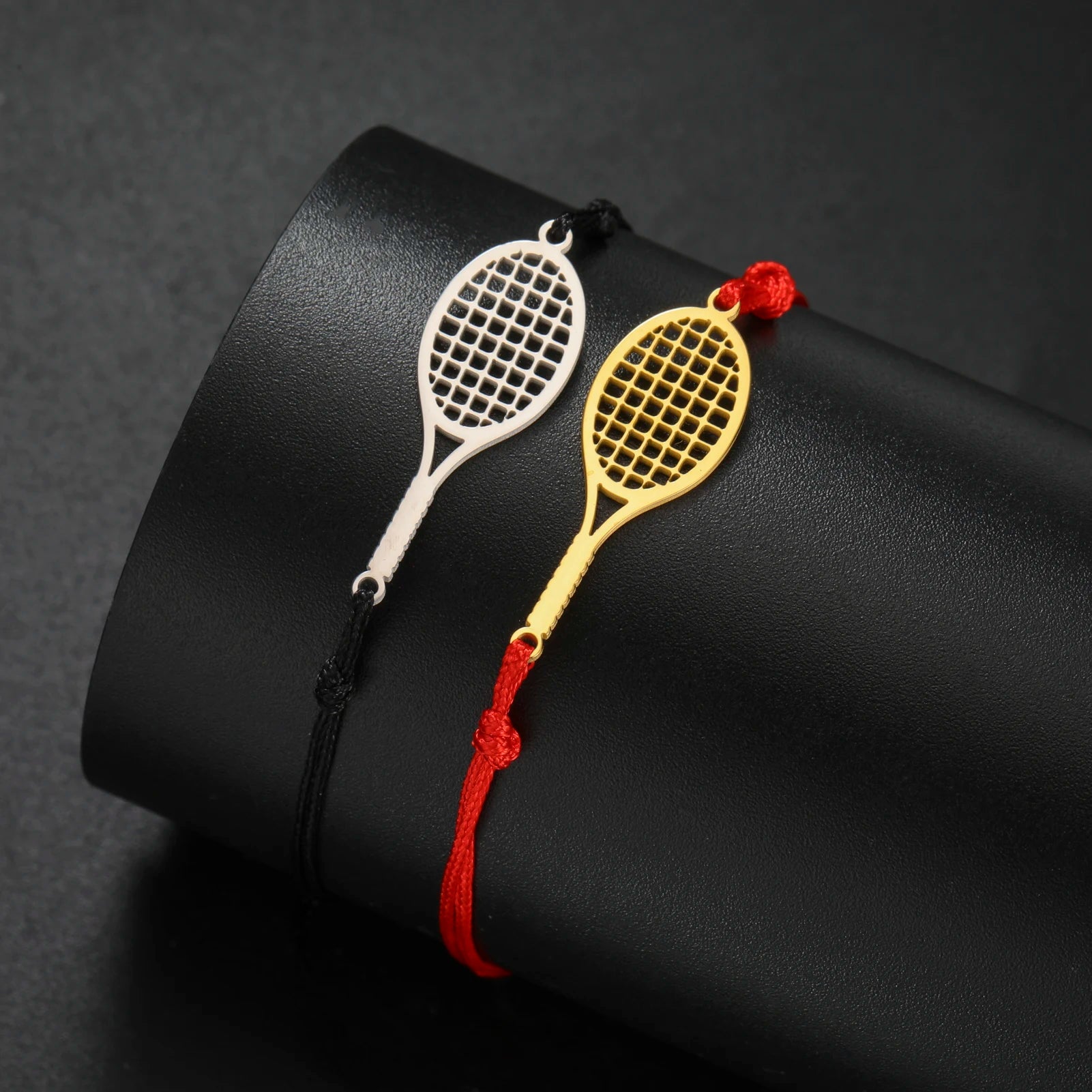 Dreamtimes Tennis Badminton Racket Bracelets Hand Braided Lucky Black Red Rope Sport Stainless Steel Pendant Charm Jewelry Gift