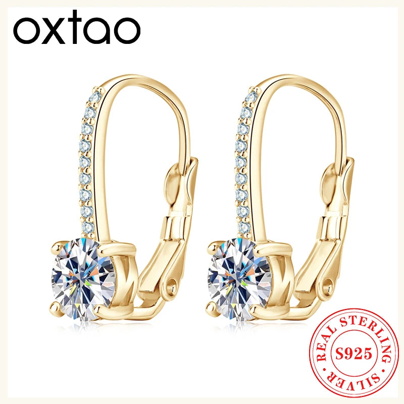 OXTAO GRA 6.5mm Moissanite Clip Hoop Earrings Female Jewelry Real 925 Silver Piercing Earrings Fine Jewelry Gift Wholesale