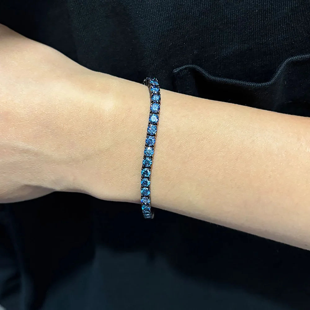 Serenity 3mm 5mm Royal Blue Moissanite Tennis Bracelet Women Man S925 Sterling Silver Bracelet Plated 18K Hand Chain Anniversary - Madeinsea©