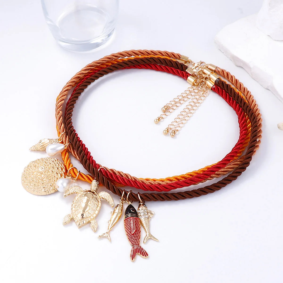 ZAA Summer Personalized Trend Colorful Rope Alloy Animal Pendant Necklace