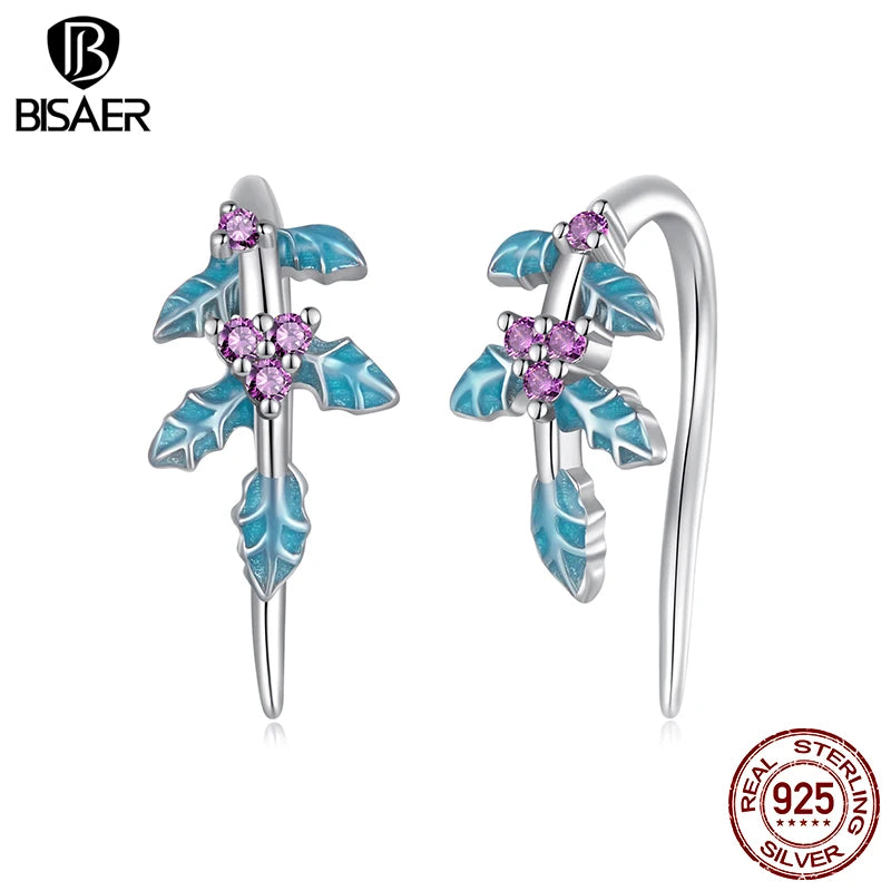 BISAER 925 Sterling Silber Exquisite Stechpalmen-Ohrstecker Emaille-Prozess plattiert Weißgold für Frauen Edler Schmuck Weihnachtsgeschenk