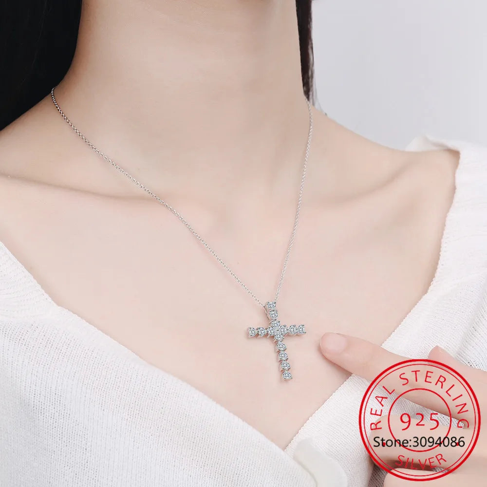 Heart Cut D Color Moissanite Jesus Cross Pendant for Women Men S925 Silver 18k White Gold Plated Necklace Wedding Jewelry Gift