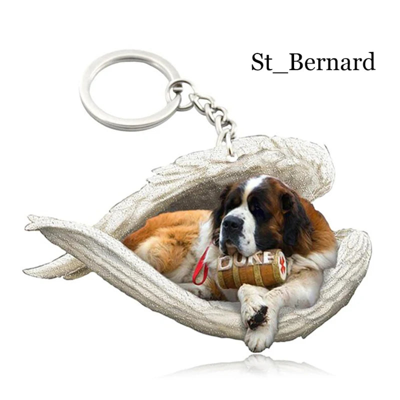 100 Style Cut Dog Sleeping Angel Pendant Bag Keychain Car Keychain Keyring Animal Pet Jewelry Boyfriend Girls Gift Accessories