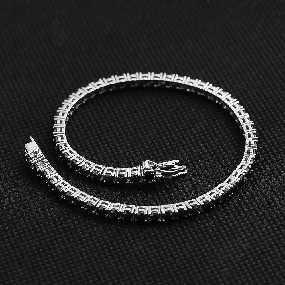 Serenity 3mm 4mm 5mm Black Moissanite Tennis Bracelet For Women Men Gift 100% S925 Sterling Silver Plated 18K Hand Chain Jewelry
