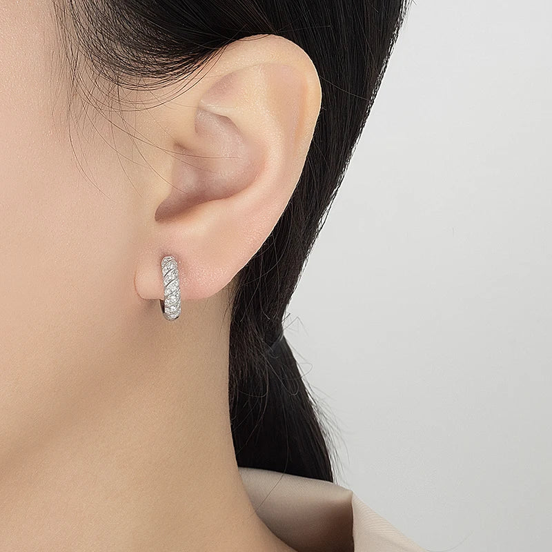 PERFANY All Moissanite Hoop Earrings Women S925 Pure Silver Laboratory Diamond Fashion Wedding Party Jewelry - Madeinsea©