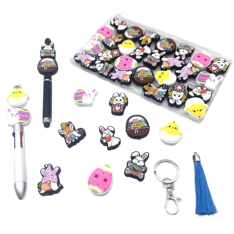 10/20PCS  Easter Series Silicone Focal Beads DIY Necklaces Jewelry Plastic Pen Beads Key Chain Car Decoration Chains Bag Chains