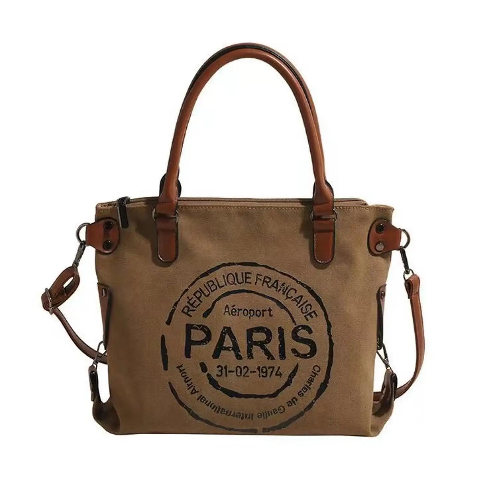 Vintage Canvas Tote Bag, Large Capacity, Water-Resistant with Adjustable Straps & Zipper Closure