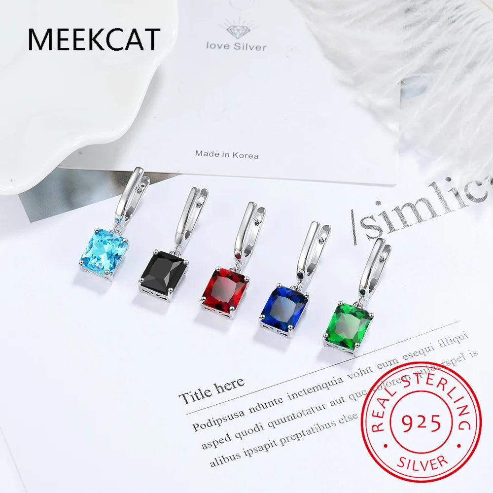 Total 1.73ct Cushion Natural Sky Blue Topaz Dangle Drop Earrings 925 Sterling Silver for Women Gemstone Fine Daily Jewelry